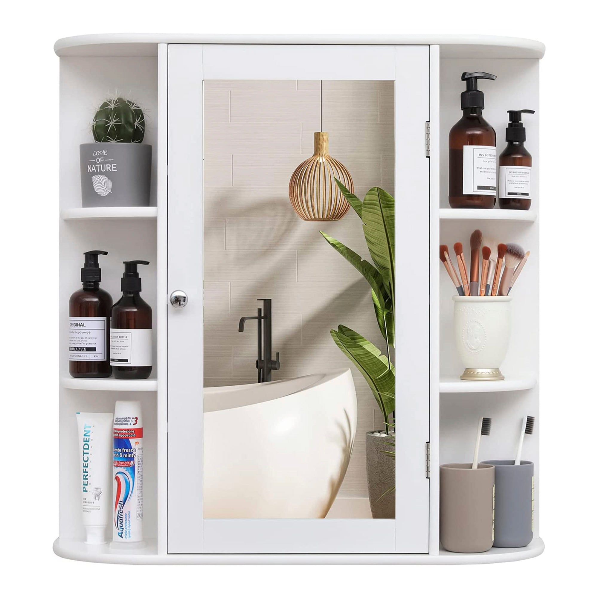 26 in. W x 25.2 in. H x 6.3 in. D Bathroom Storage Wall Cabinet in White