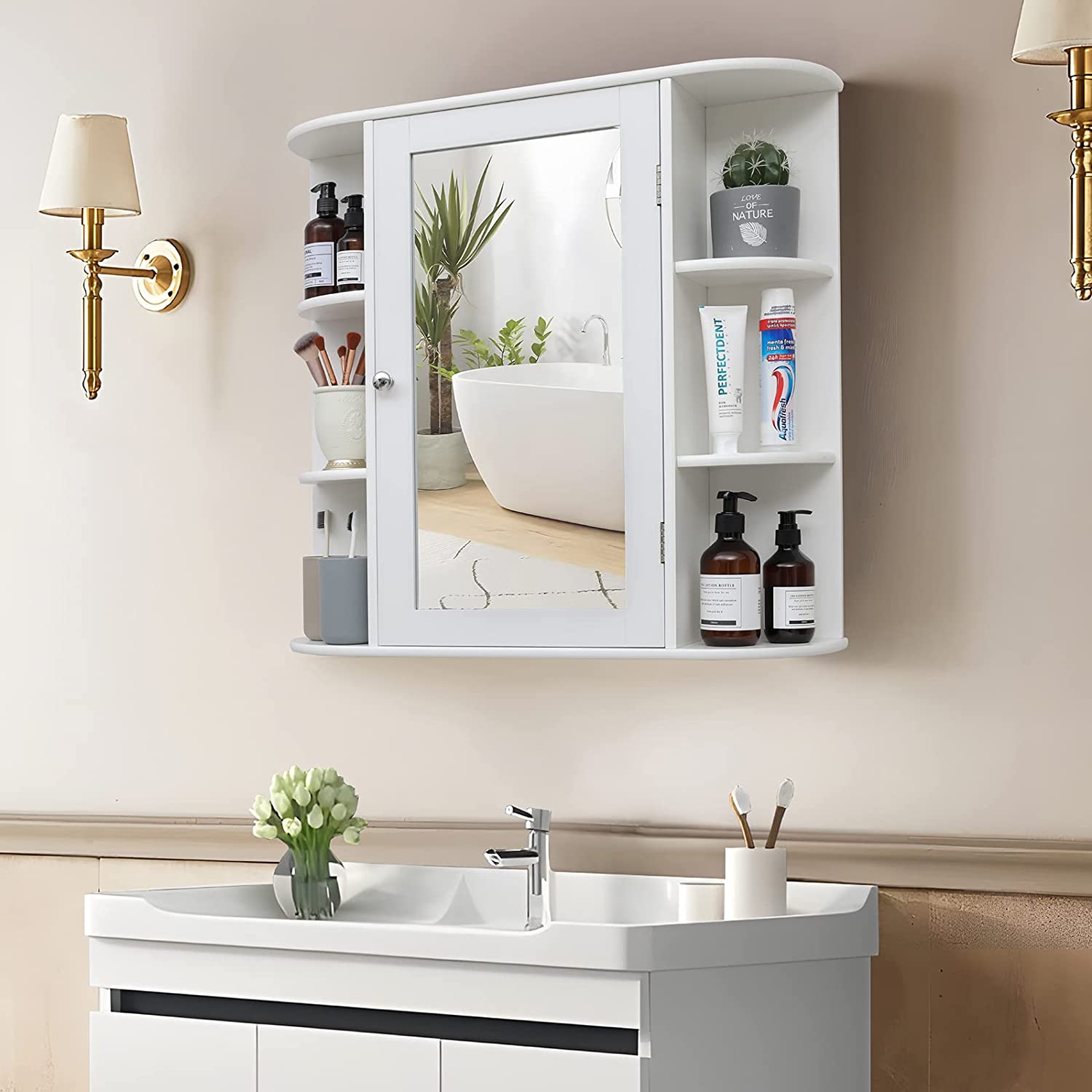 26 in. W x 25.2 in. H x 6.3 in. D Bathroom Storage Wall Cabinet in White