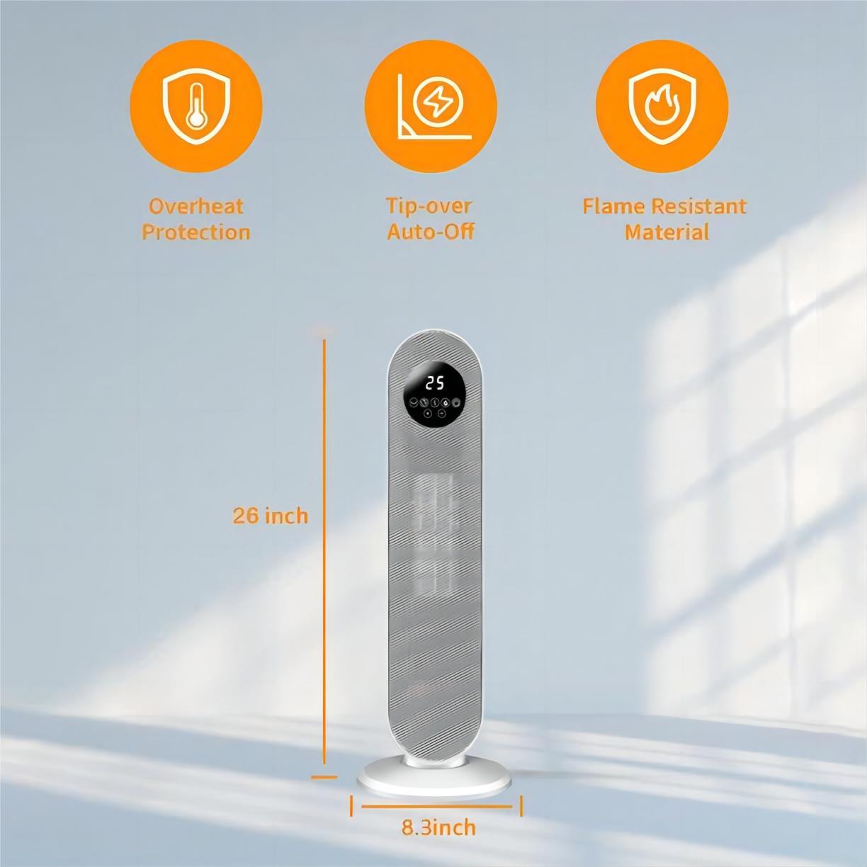 1500W Electric Space Heater for 26in Space Indoor Use with Remote, White
