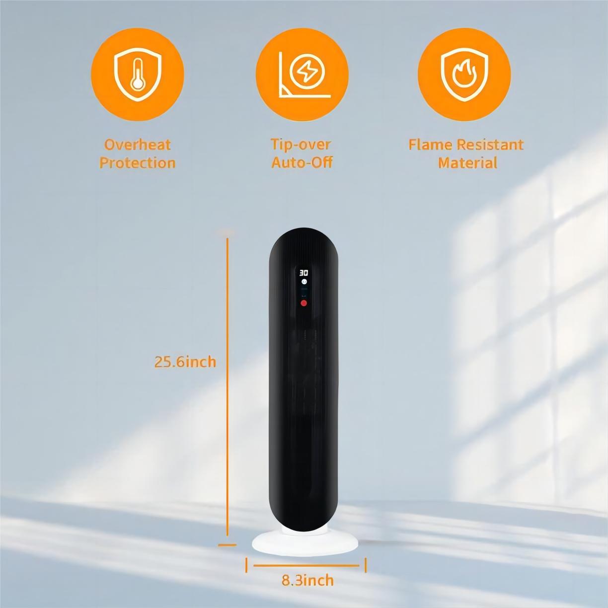 1500W Ceramic Tower Space Heater with Remote, White