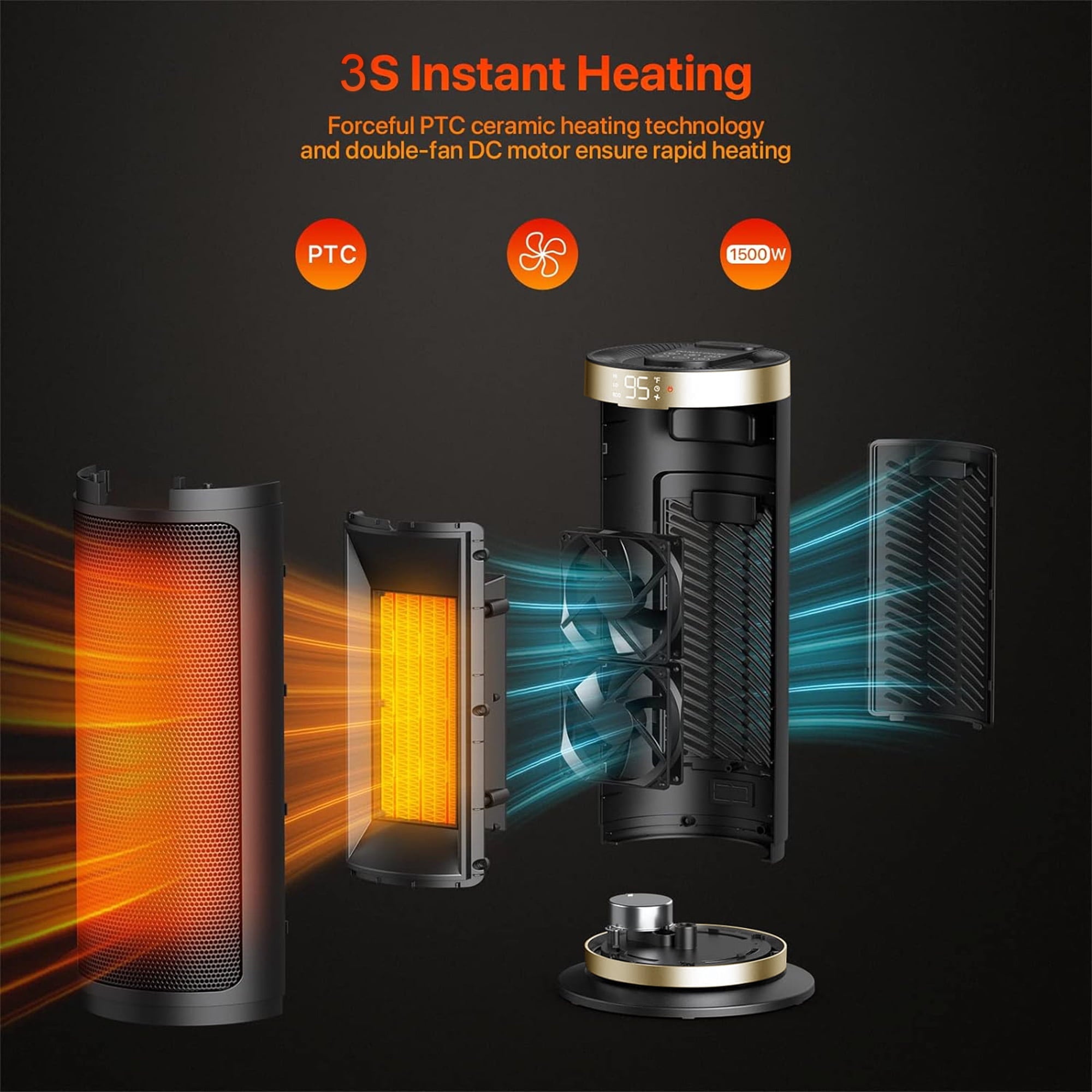 1500W Portable Electric Space Heater with Remote Control