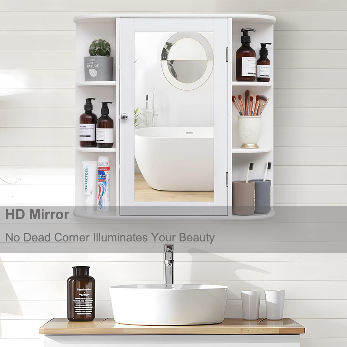 26 in. W x 25.2 in. H x 6.3 in. D Bathroom Storage Wall Cabinet in White