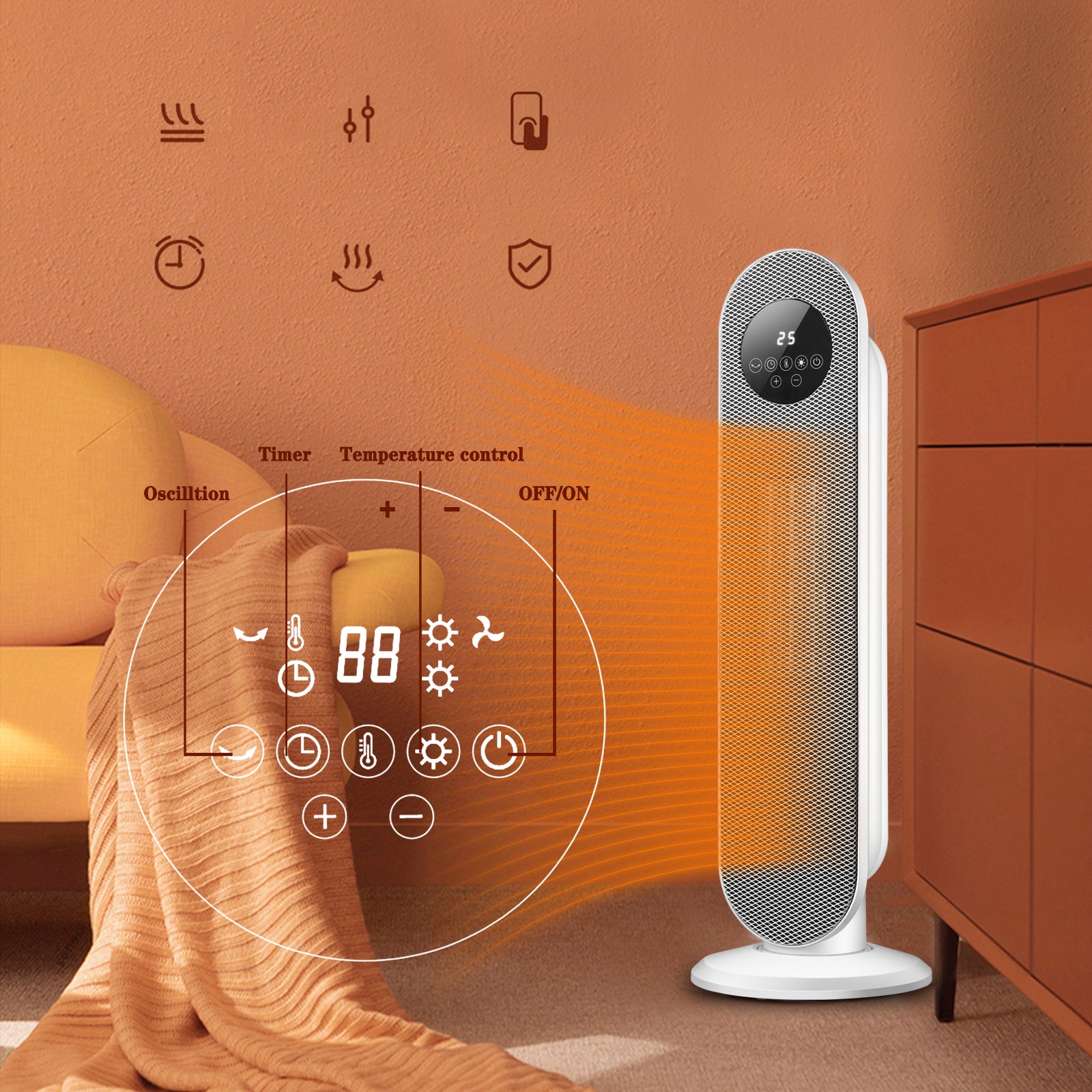 1500W Electric Space Heater for 26in Space Indoor Use with Remote, White