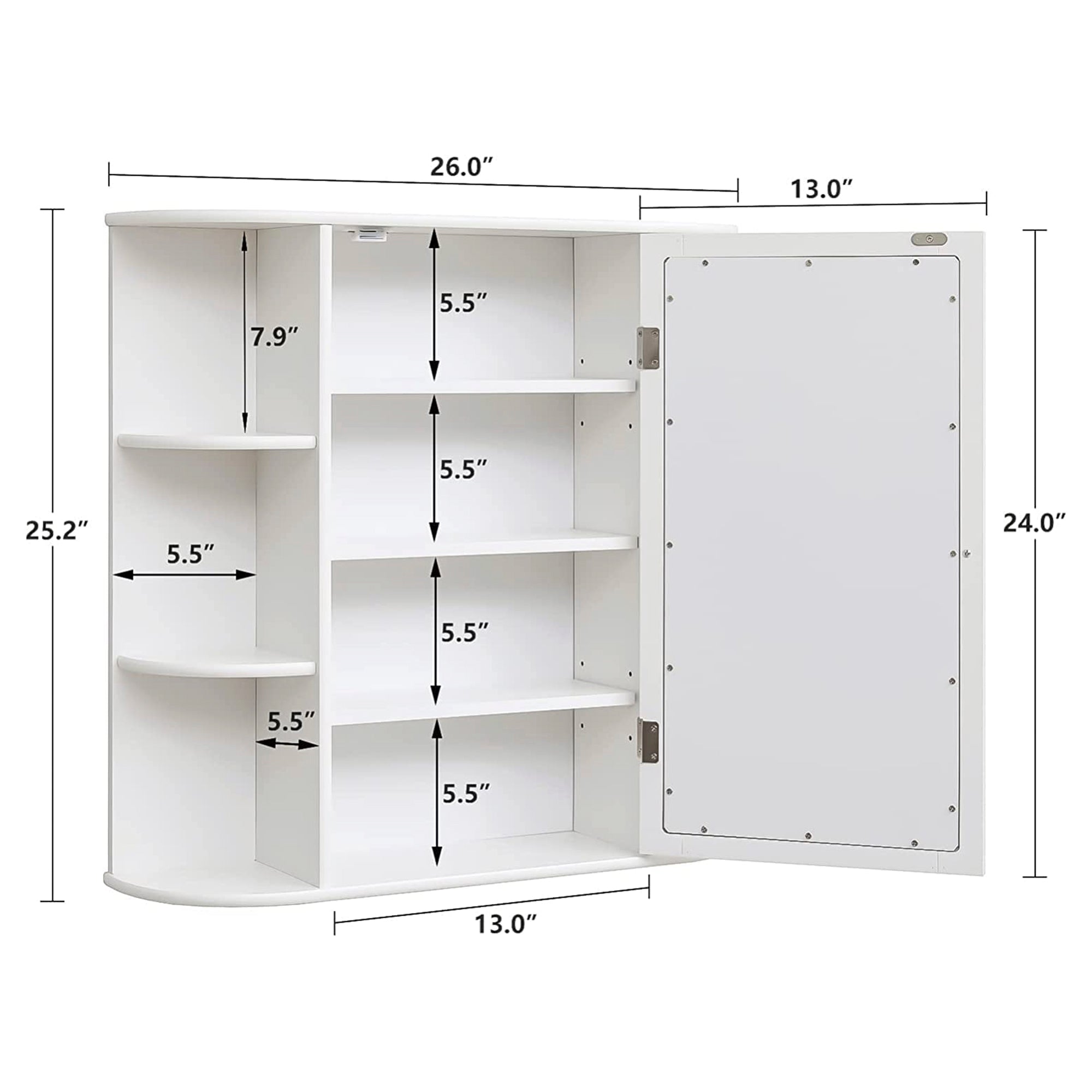 26 in. W x 25.2 in. H x 6.3 in. D Bathroom Storage Wall Cabinet in White