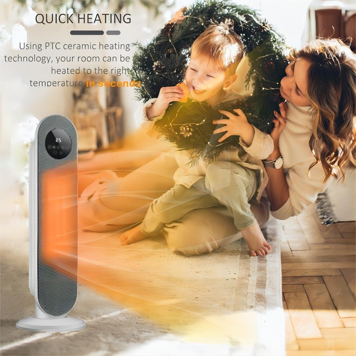 1500W Electric Space Heater for 26in Space Indoor Use with Remote, White