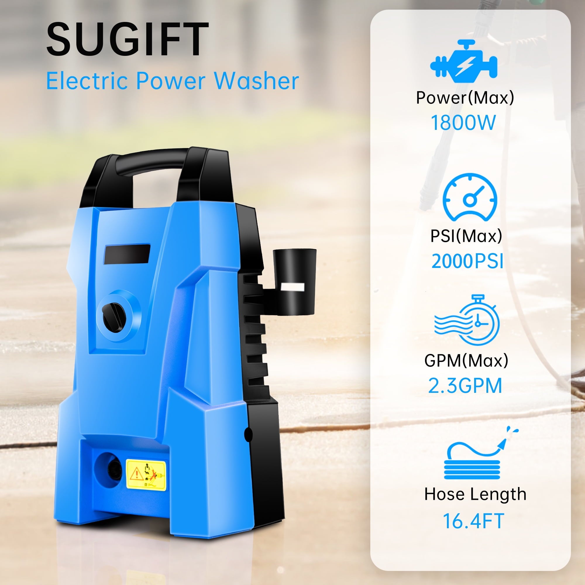 2000-PSI 2.3-GPM Electric Pressure Washer 1800W High Pressure Washer Cleaner Machine - 2000 PSI