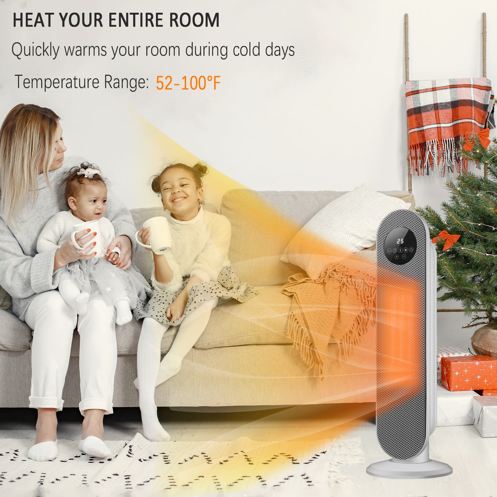 1500W Electric Space Heater for 26in Space Indoor Use with Remote, White