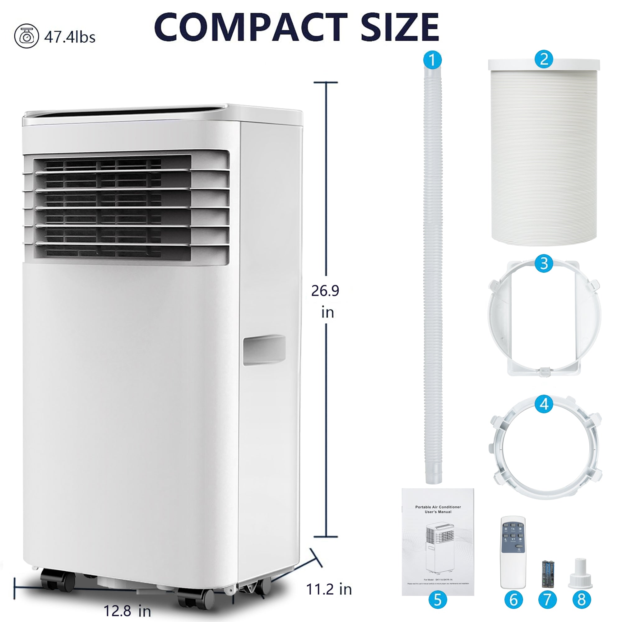 8,000 BTU 3-in-1 Portable Air Conditioner with Remote