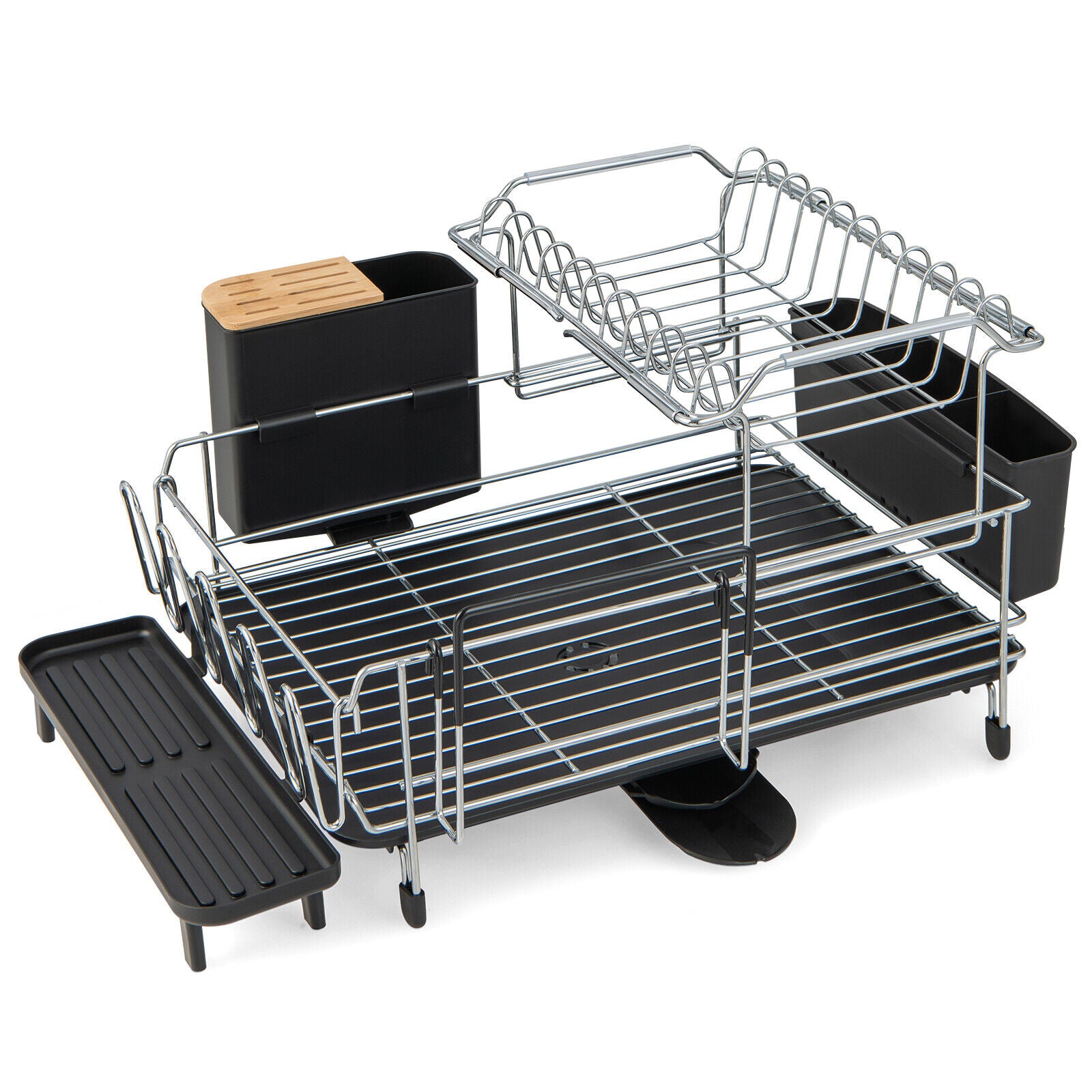 2-Tier Detachable Dish Rack with Drainboard and 360¡ã Swivel Spout
