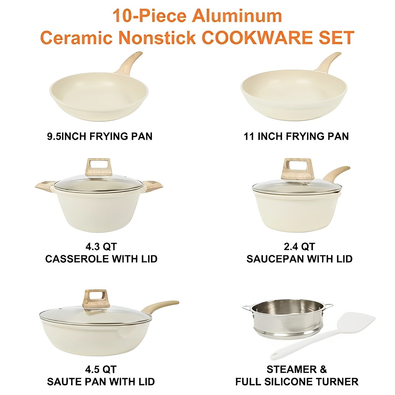 10-Piece Nonstick Cookware Sets, Granite Pots and Pans Set