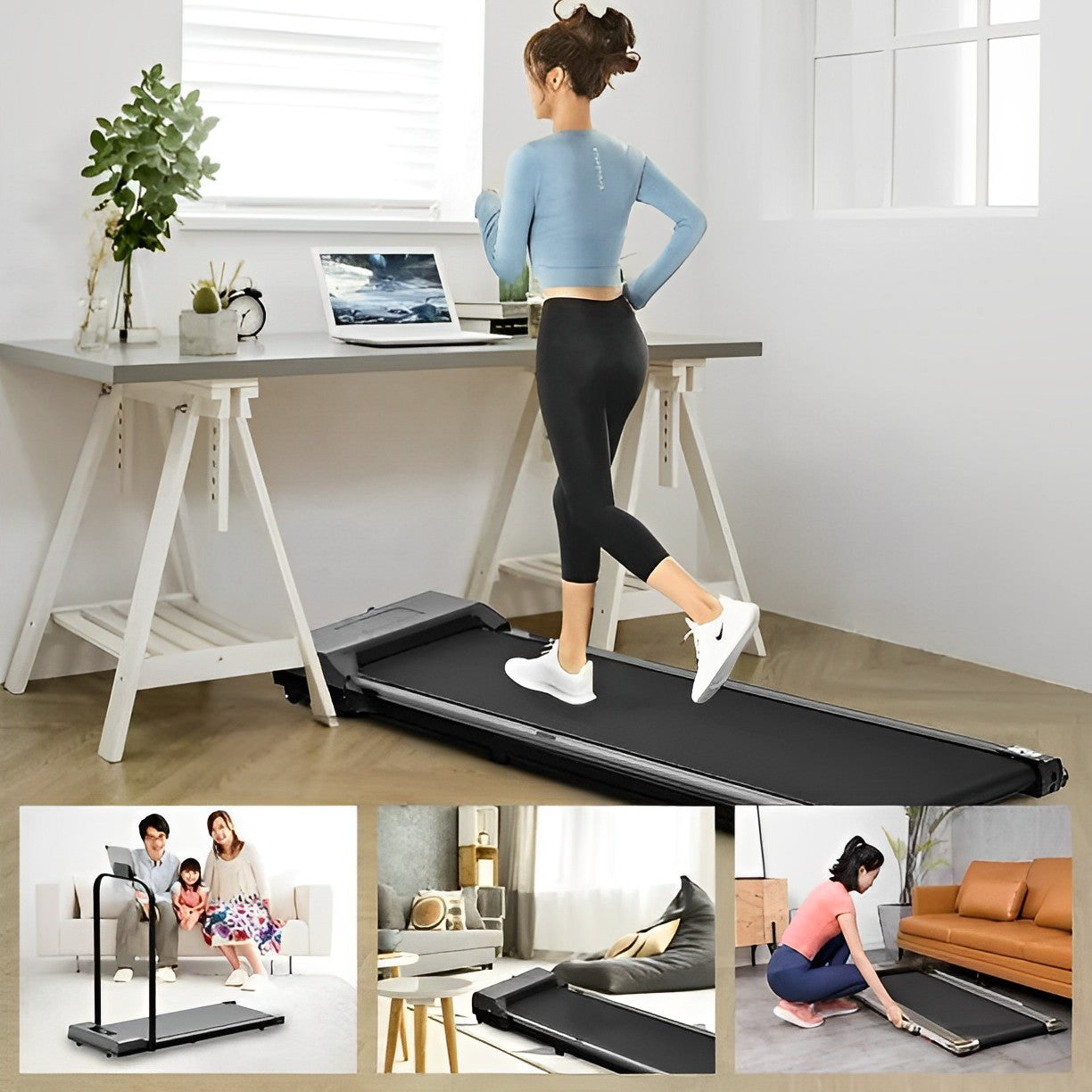 2.25HP 2 in 1 Folding Treadmill Under Desk Walking Machine with Remote Control
