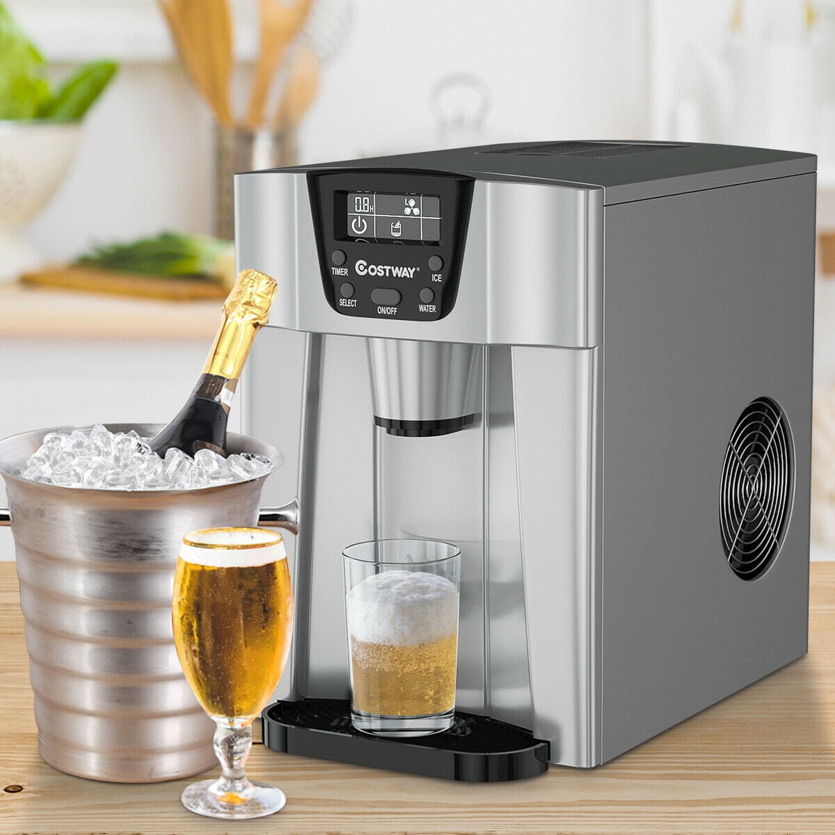 2-In-1 Ice Maker Water Dispenser 36lbs/24H LCD Display-Silver