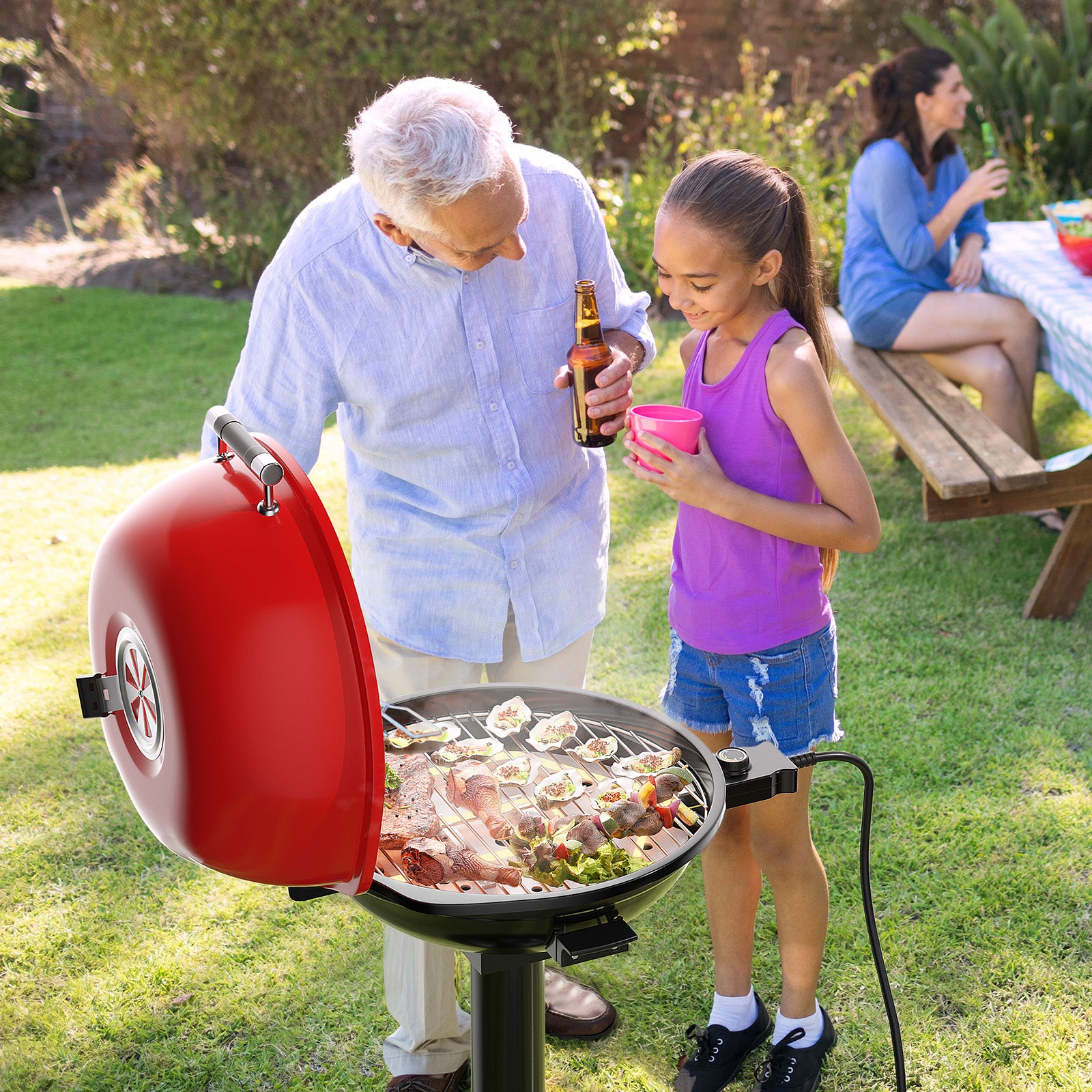 1600W Portable Electric BBQ Grill with Removable Non-Stick Rack