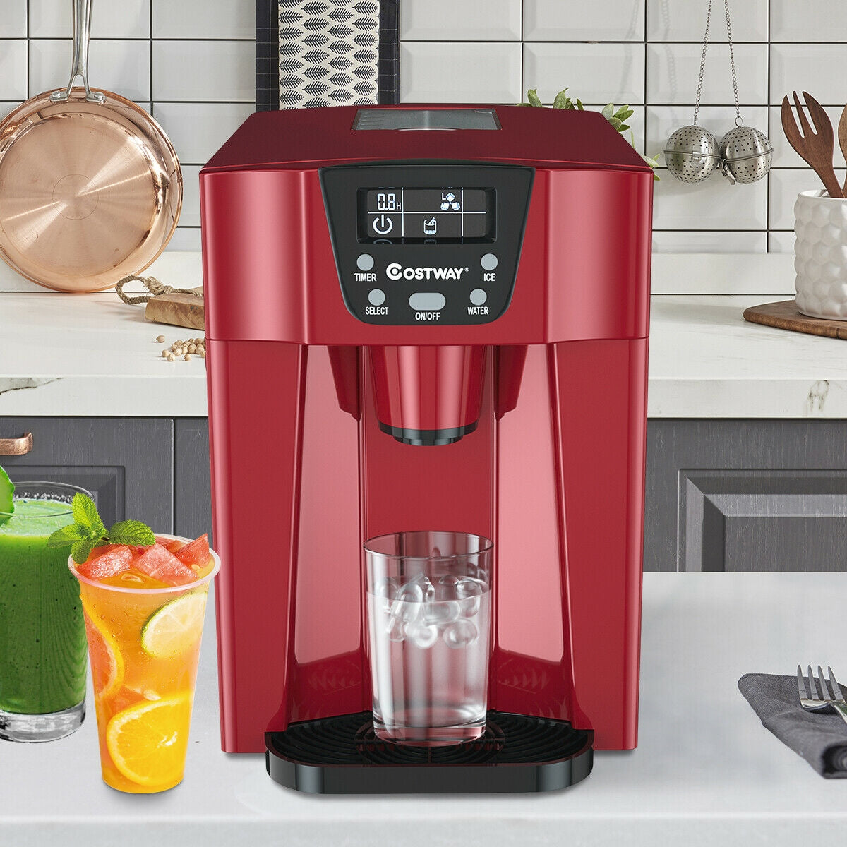 2-In-1 Ice Maker Water Dispenser 36lbs/24H LCD Display