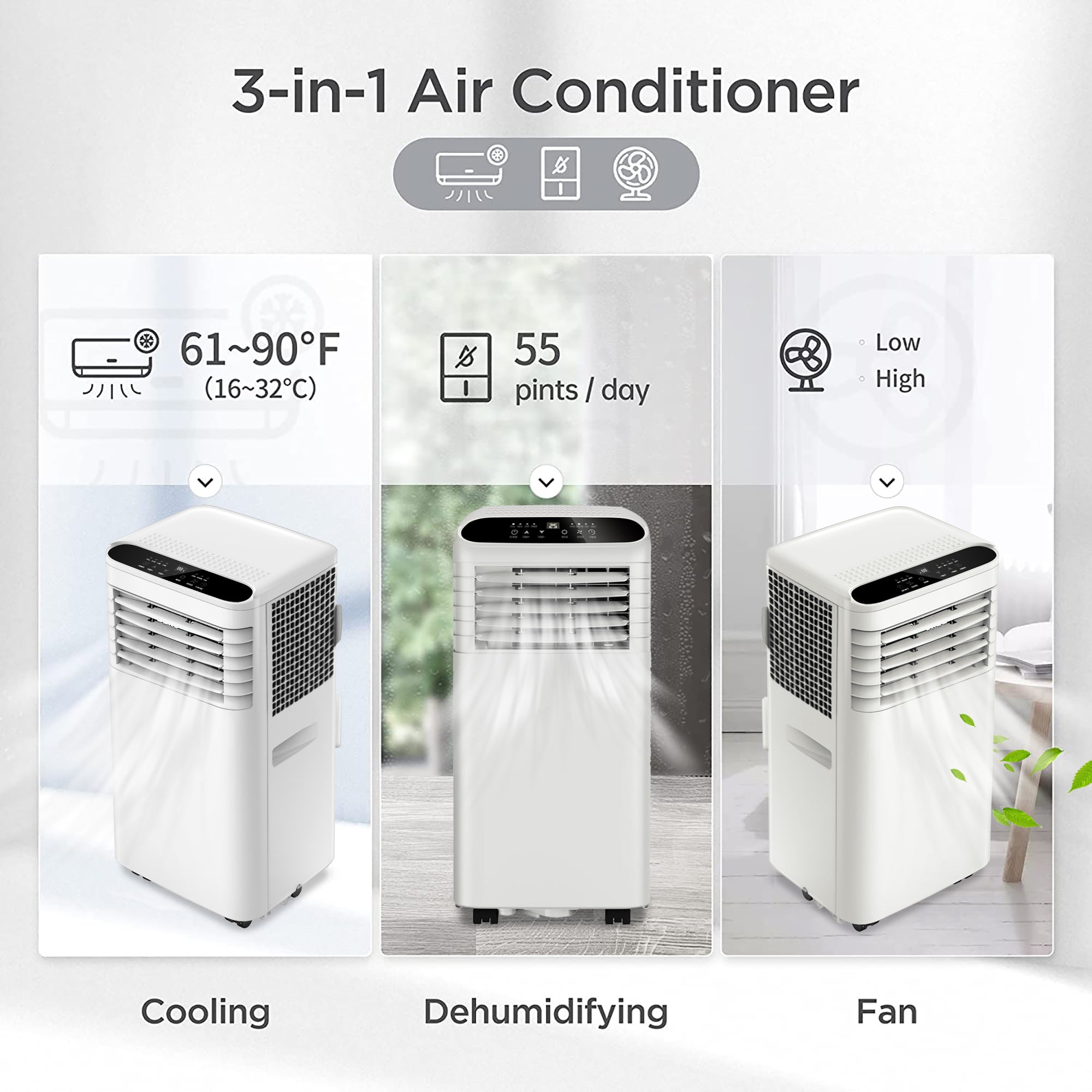 8,000 BTU 3-in-1 Portable Air Conditioner with Remote
