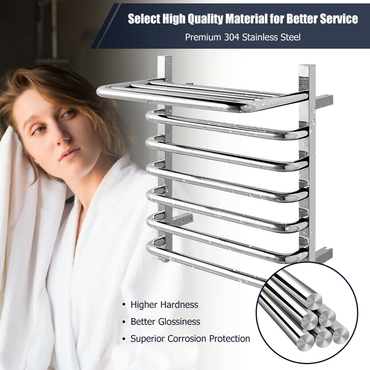 10-Bar Wall Mounted Towel Warmer Stainless Steel Towel Rack