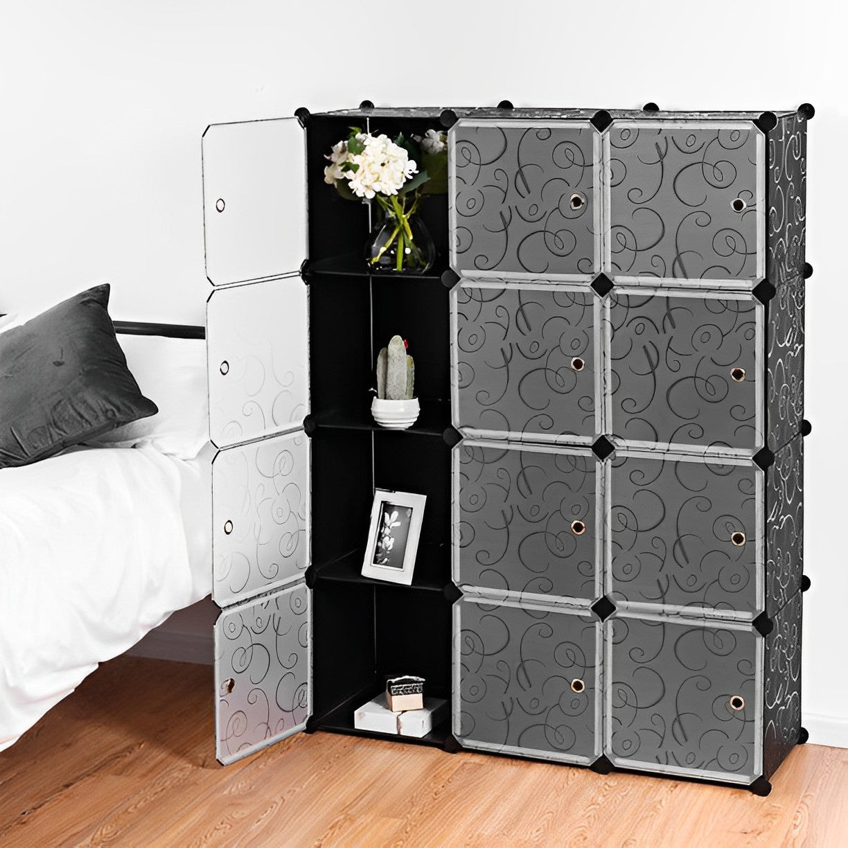 12-Cube Storage Organizer Portable Wardrobe Closet Shoe Rack with Doors