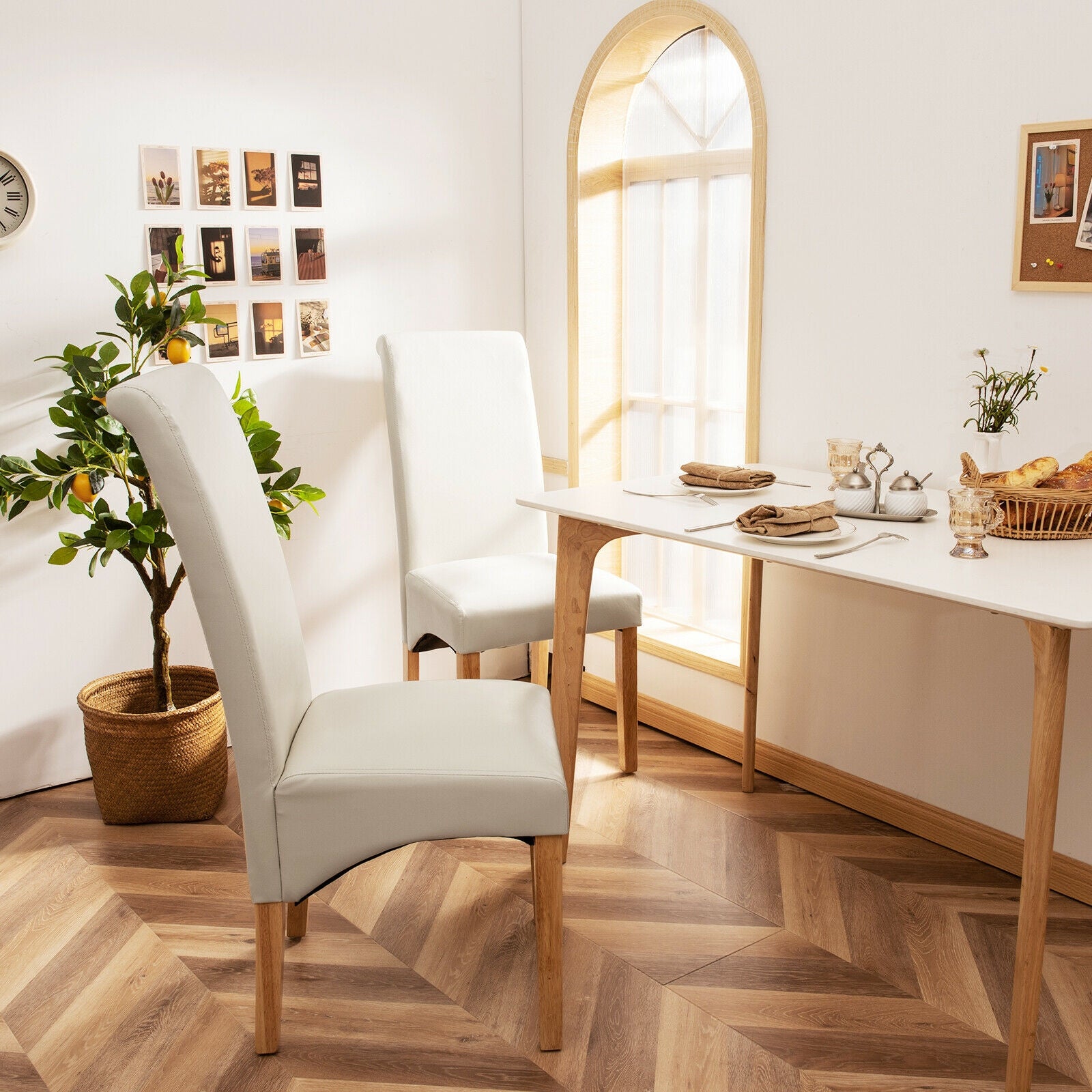 2 Pieces Dining Chairs Set with Rubber Wood Legs