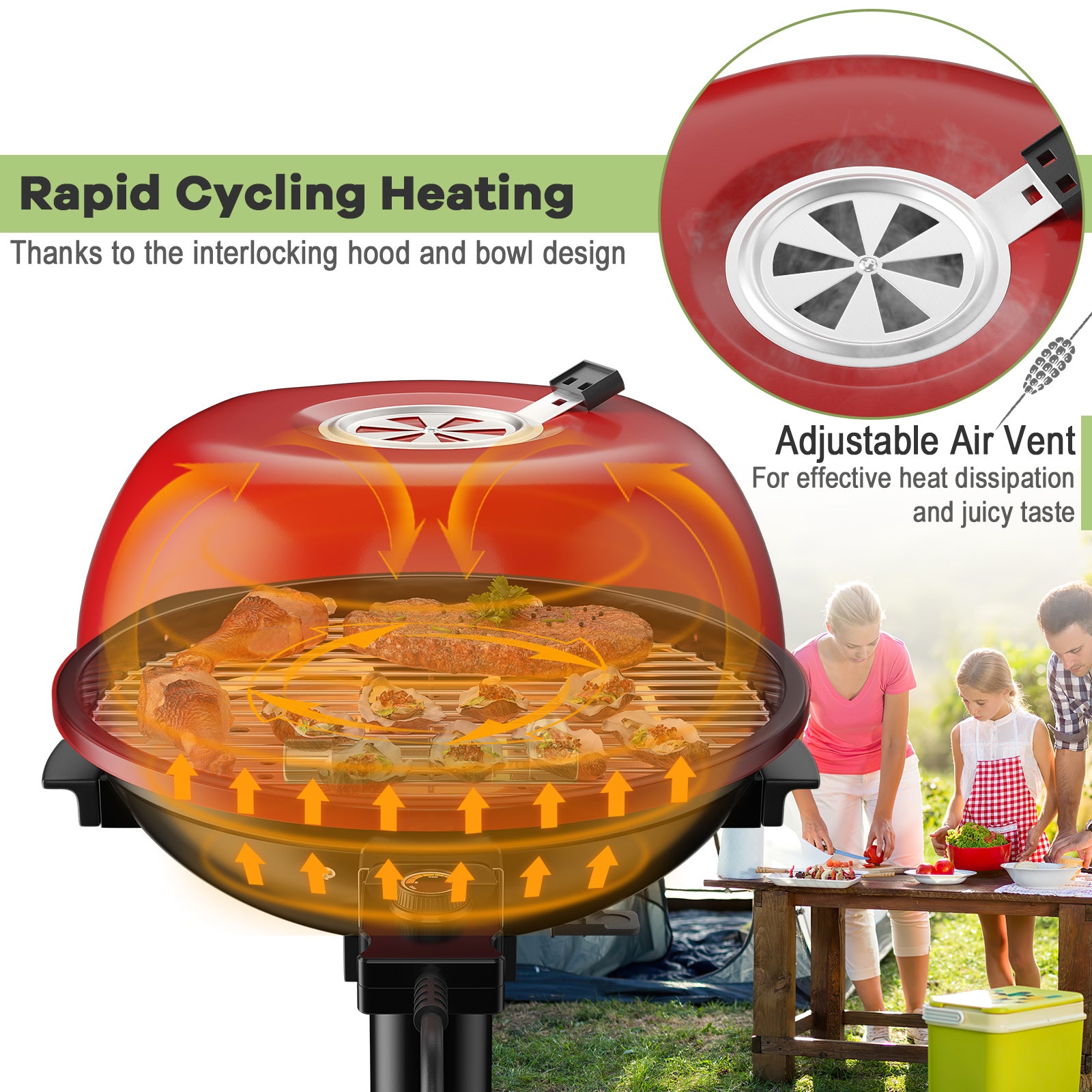 1600W Portable Electric BBQ Grill with Removable Non-Stick Rack