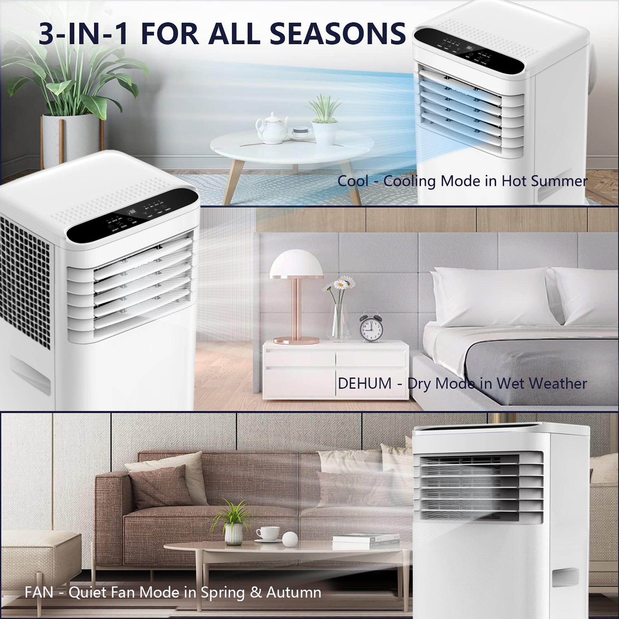 8,000 BTU 3-in-1 Portable Air Conditioner with Remote
