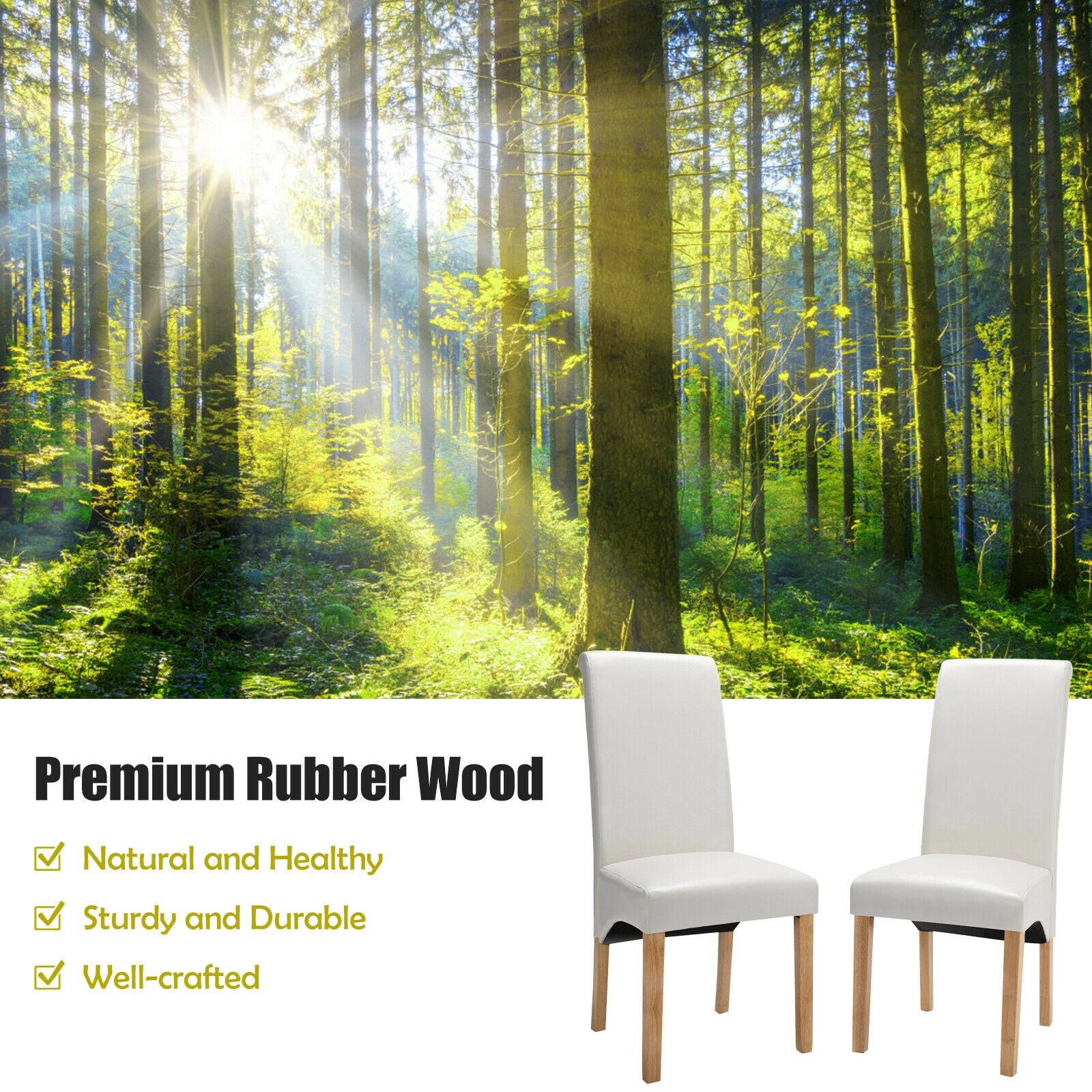 2 Pieces Dining Chairs Set with Rubber Wood Legs