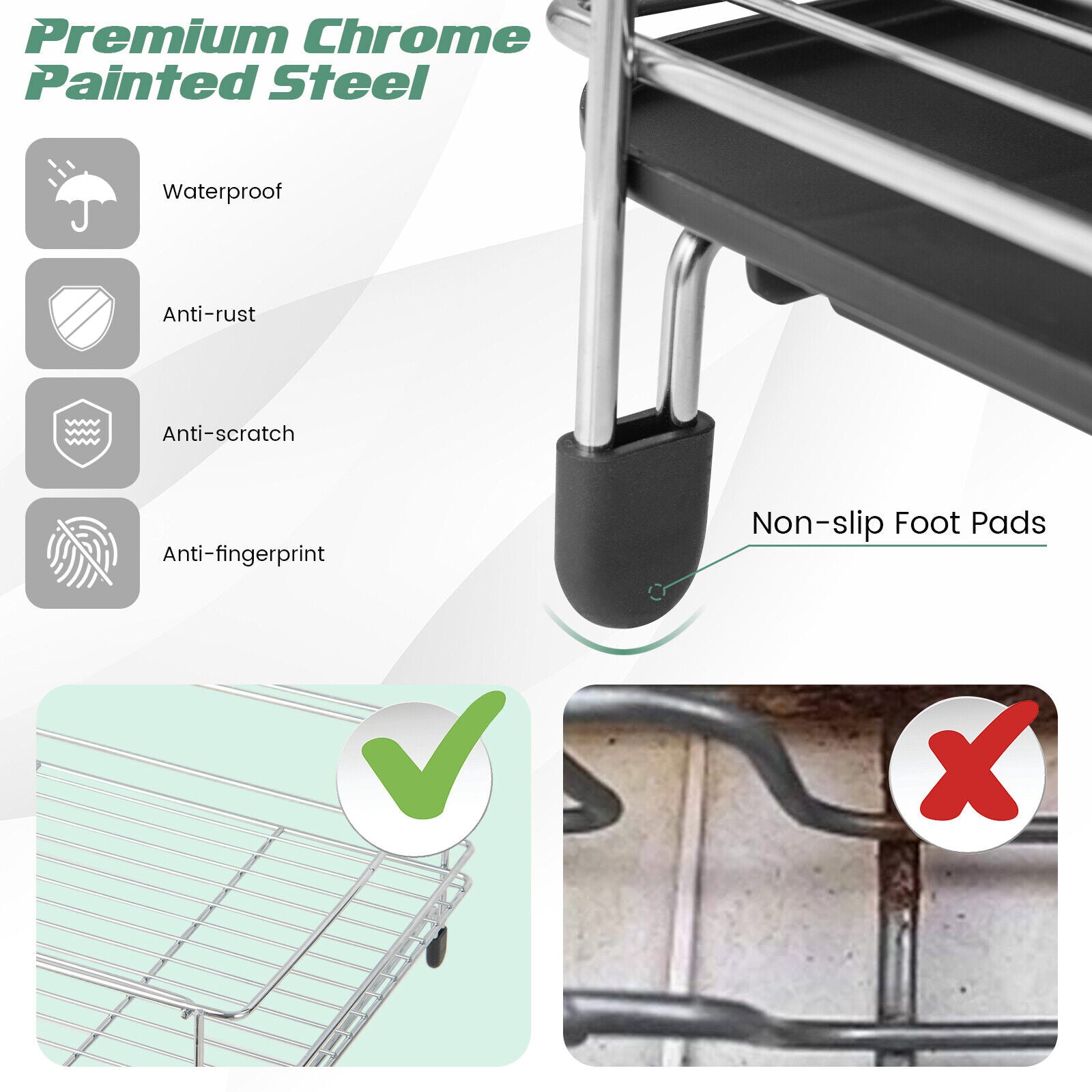 2-Tier Detachable Dish Rack with Drainboard and 360¡ã Swivel Spout