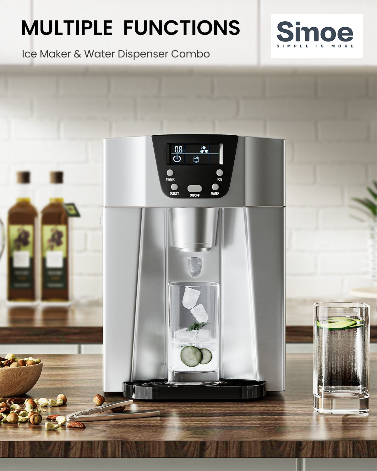 2-In-1 Ice Maker Water Dispenser 36lbs/24H LCD Display-Silver