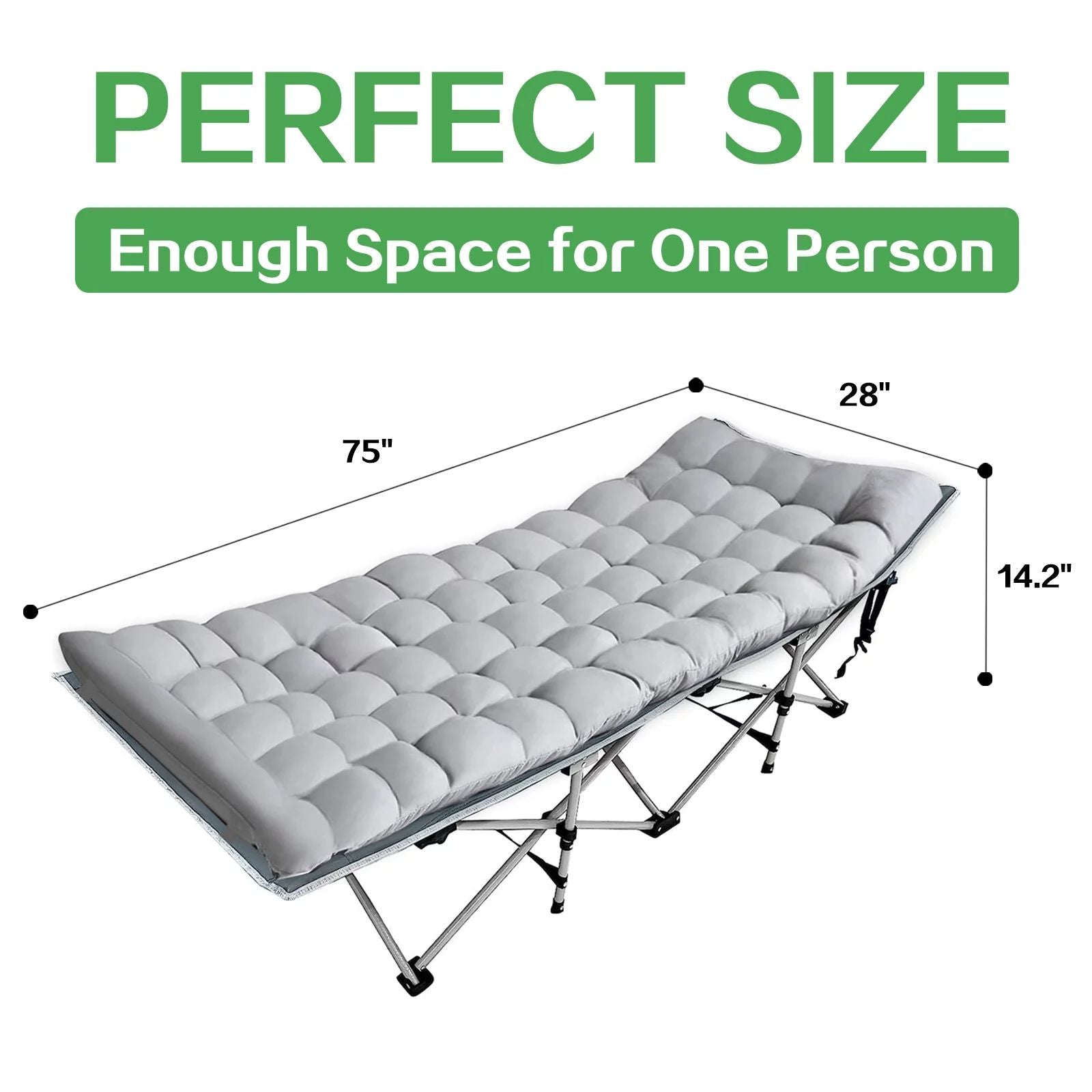 Folding Camping Cot with Removable Cotton Mattress for Office, Home and Beach, 450 lbs