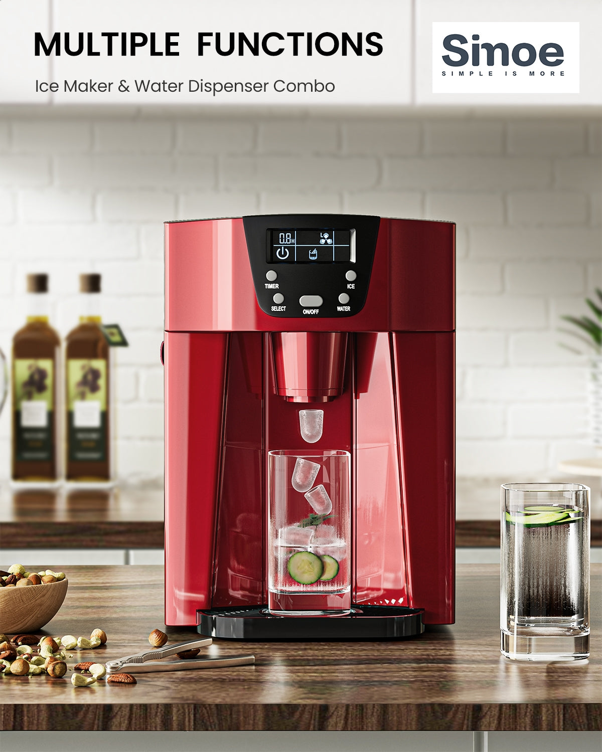 2-In-1 Ice Maker Water Dispenser 36lbs/24H LCD Display