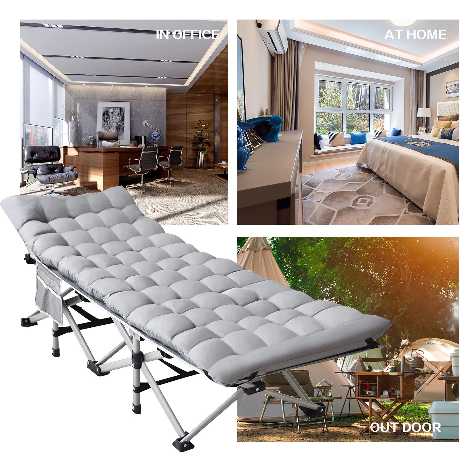 Folding Camping Cot with Removable Cotton Mattress for Office, Home and Beach, 450 lbs