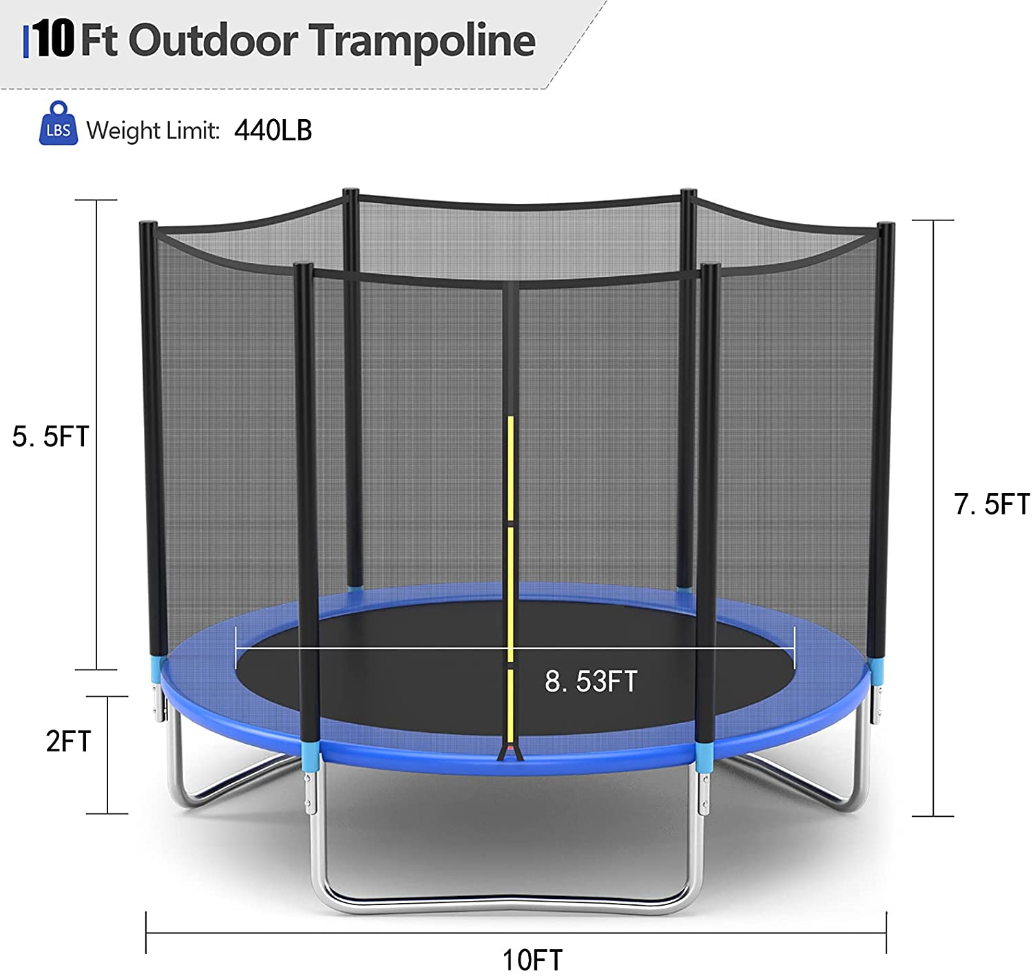 10ft Round Trampoline with Safety Enclosure