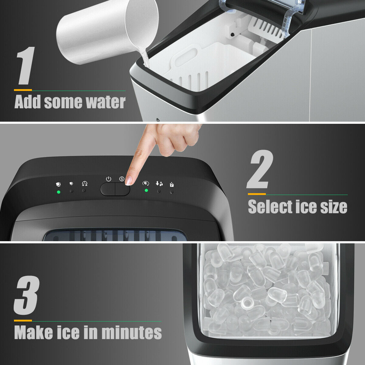 Stainless Steel Ice Maker 33Lbs/ 24Hrs Self-Clean Function with Scoop