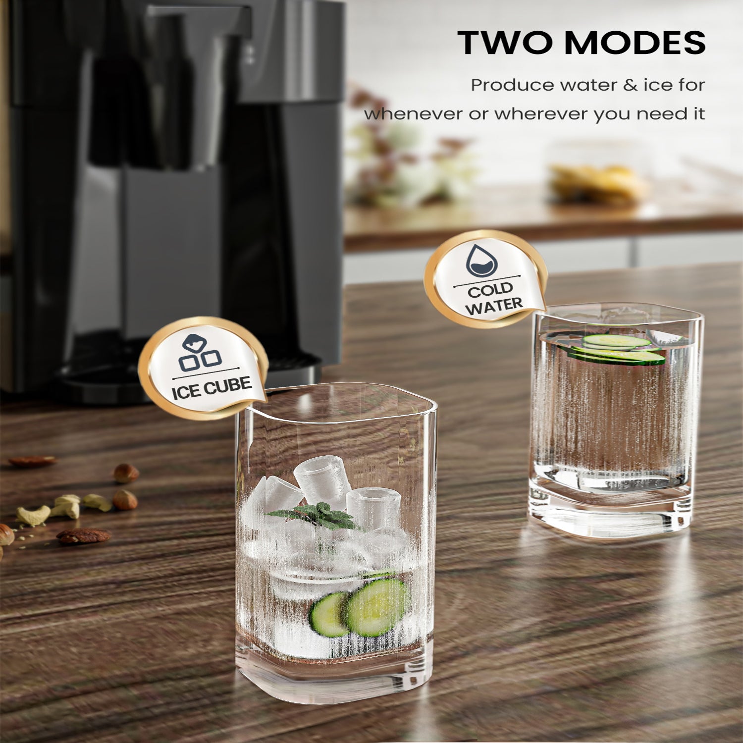 2-in-1 ice maker water dispenser 36lbs 24h lcd display