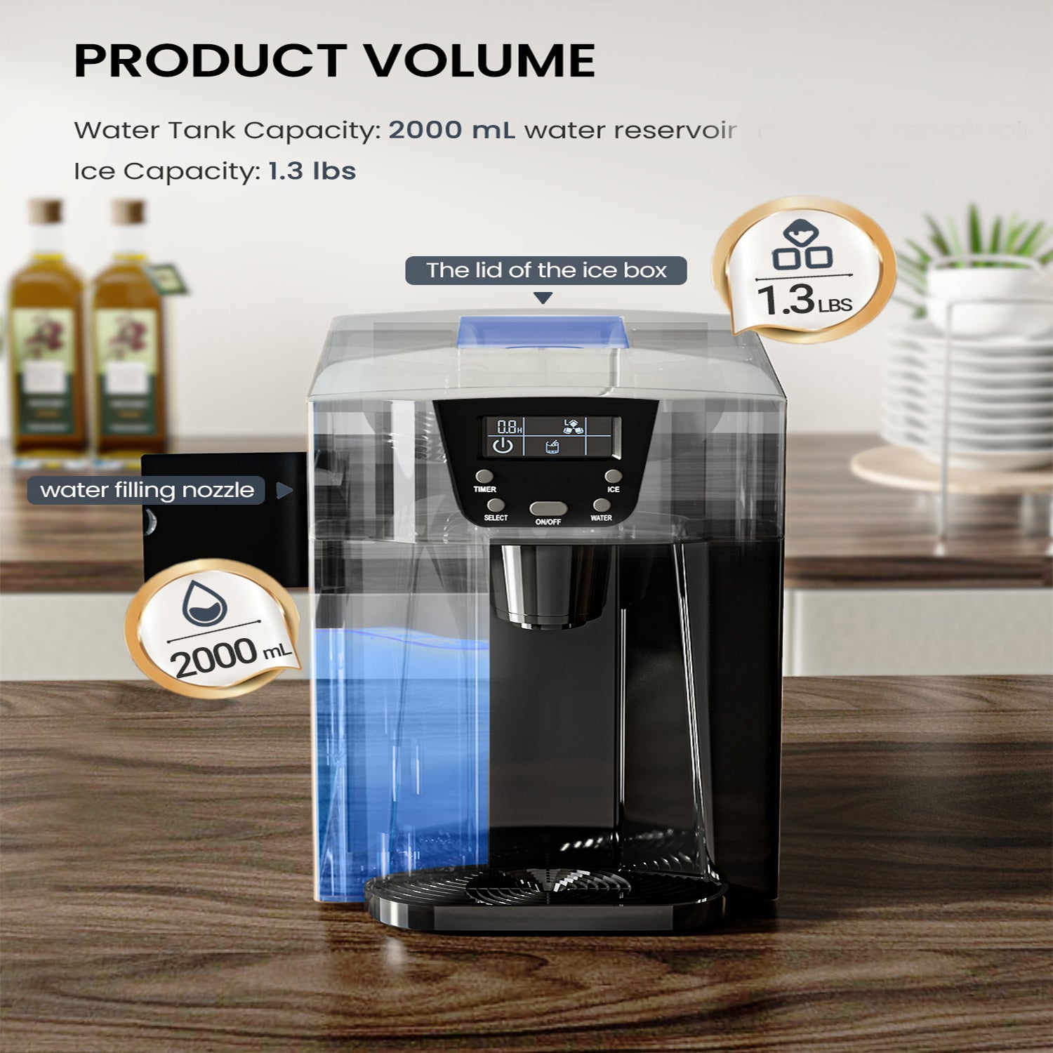 2-in-1 ice maker water dispenser 36lbs 24h lcd display