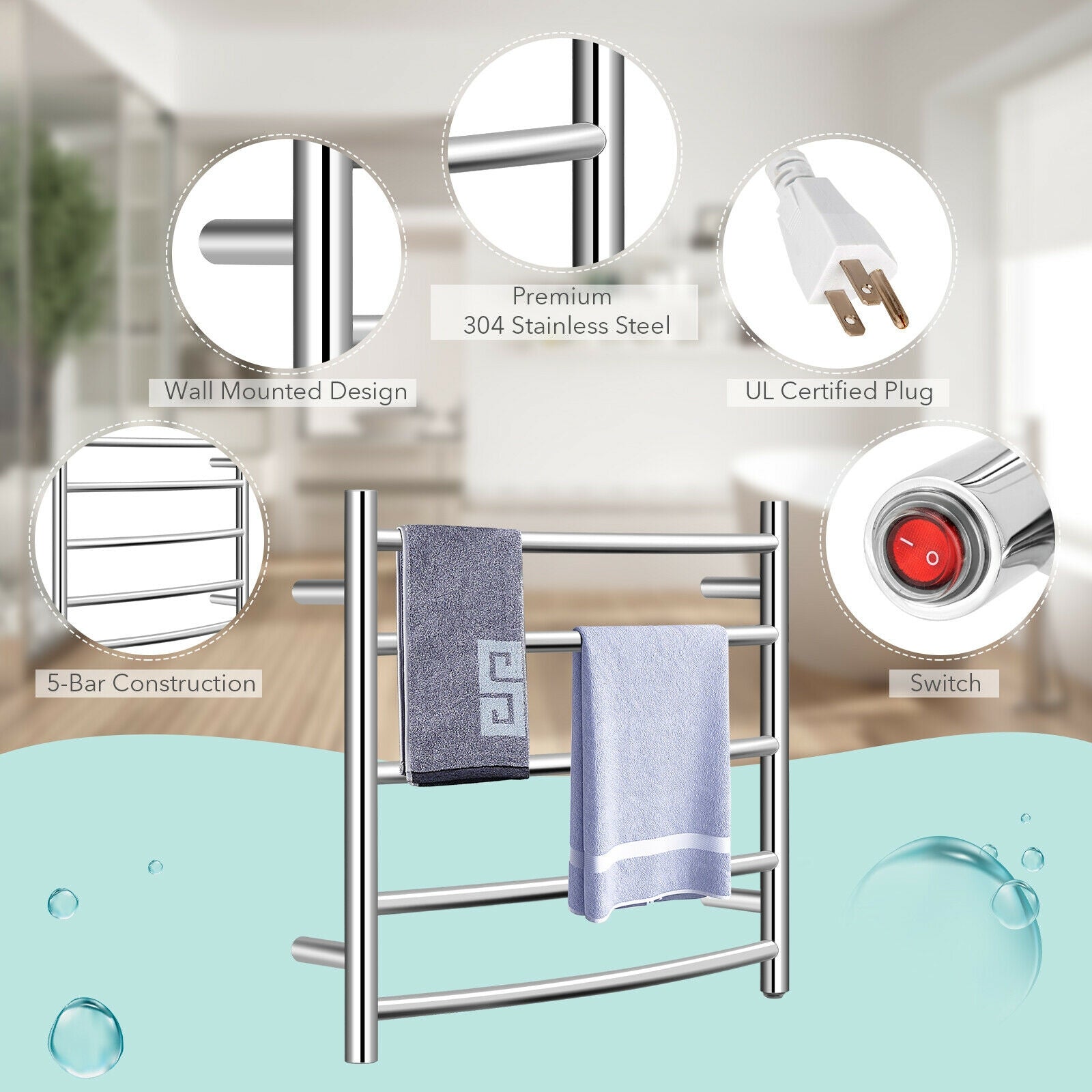 Electric Heated Towel Warmer Wall Mount Drying Rack