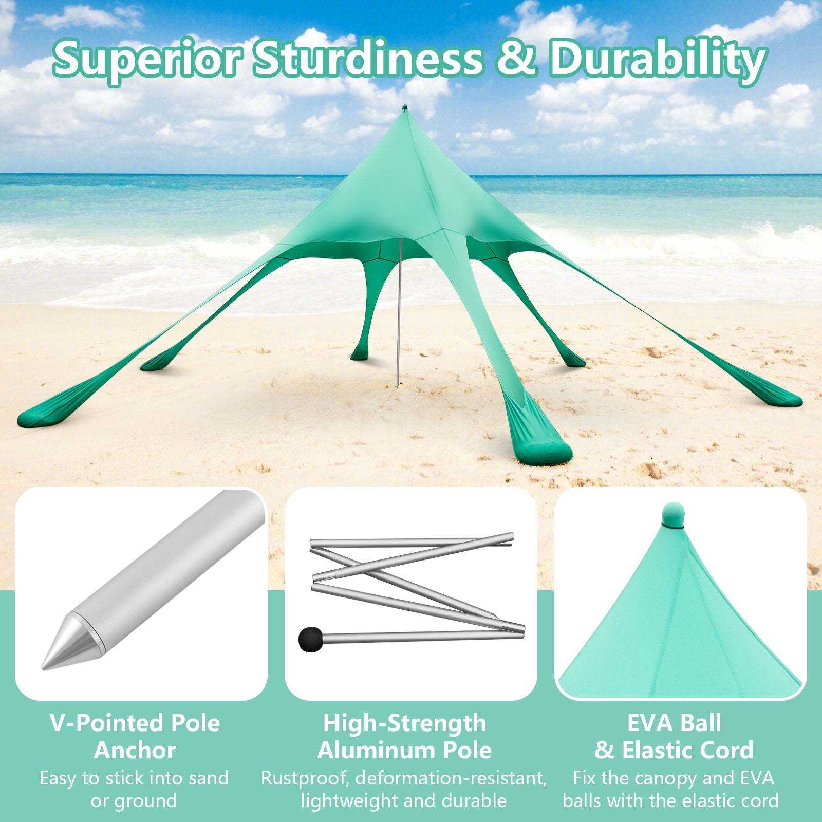 20 x 20 Feet Beach Canopy Tent with UPF50+ Sun Protection and Shovel