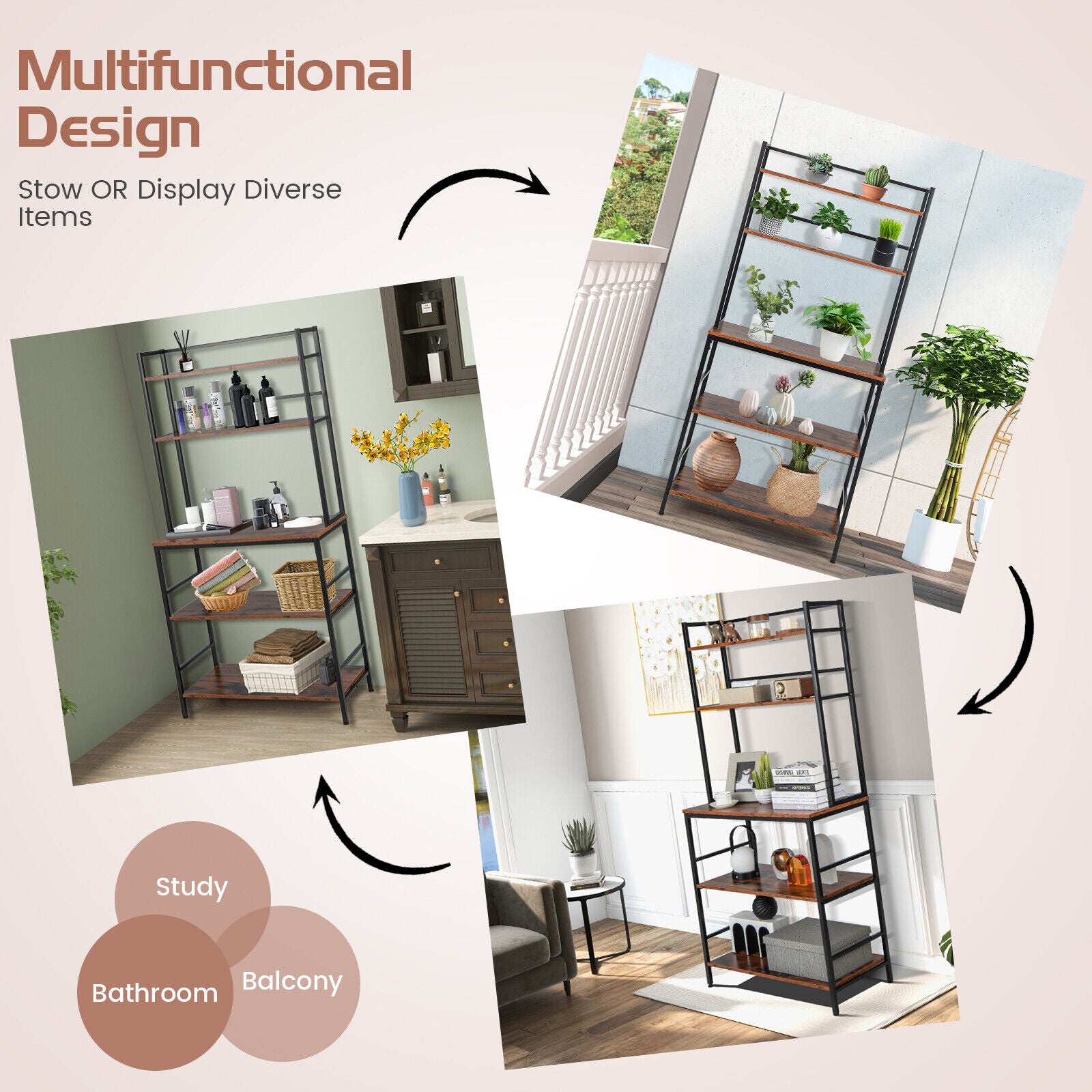 5-Tier Kitchen Bakers Rack with Hutch and Open Shelves