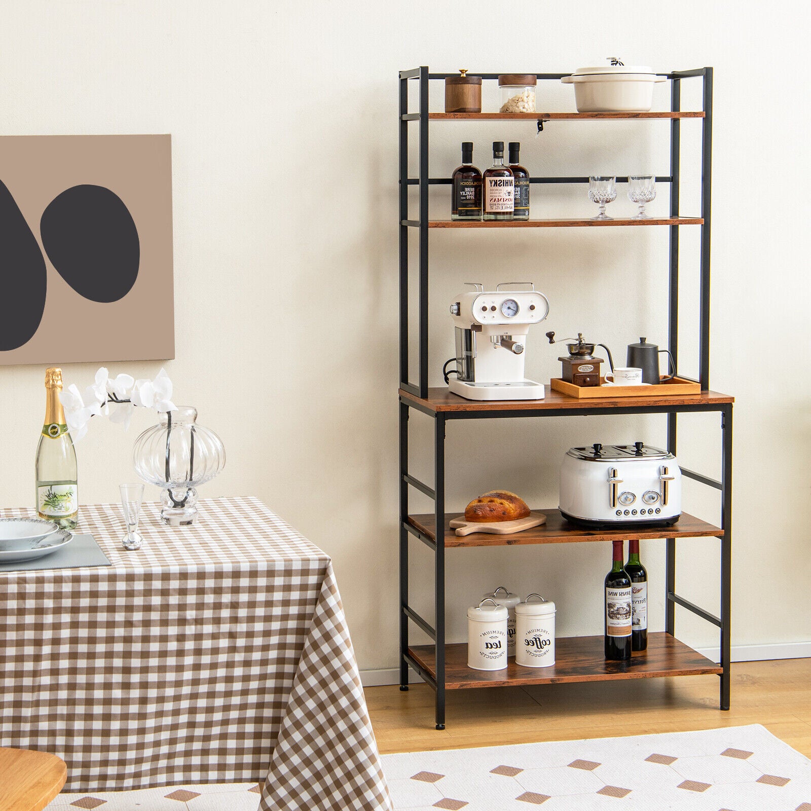 5-Tier Kitchen Bakers Rack with Hutch and Open Shelves