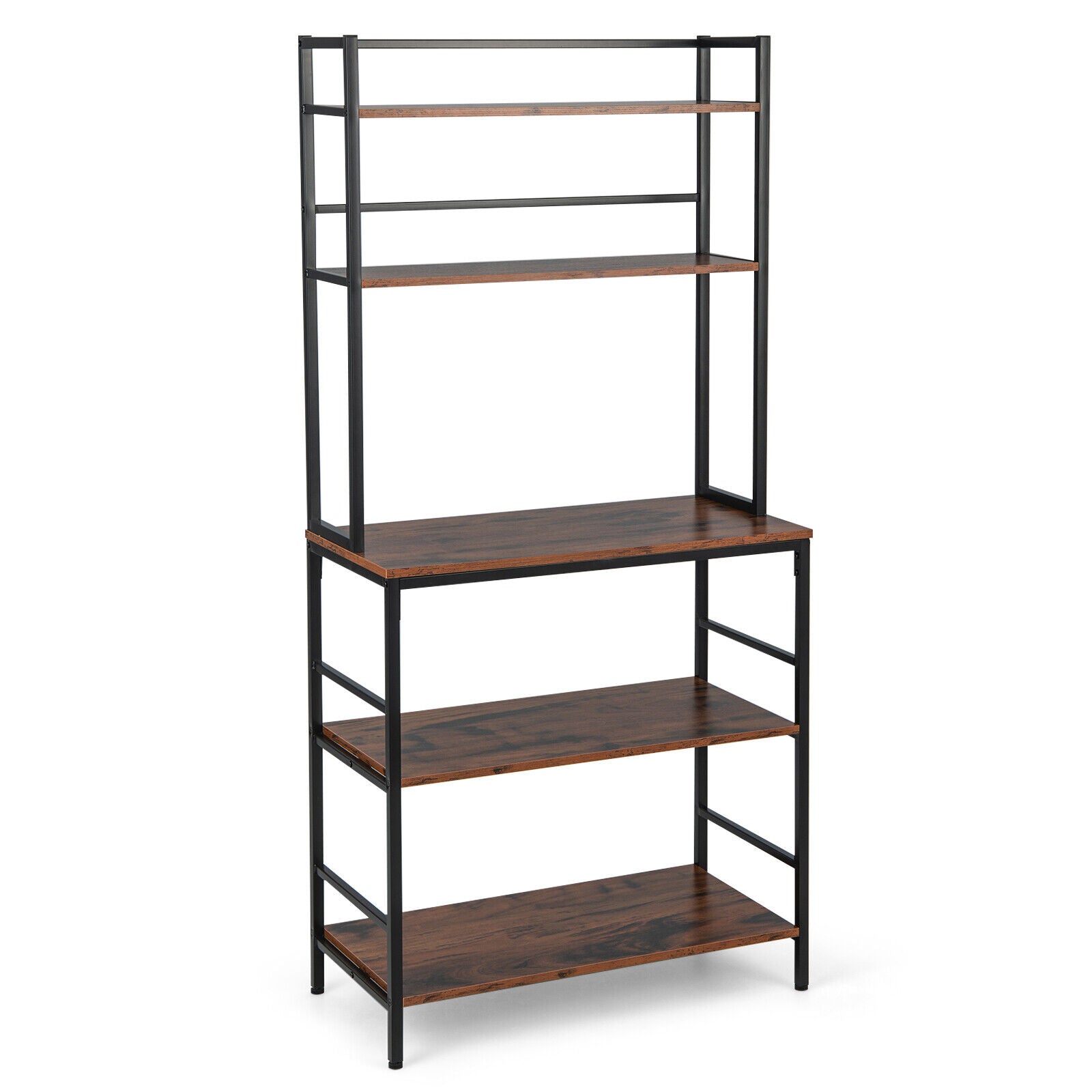 5-Tier Kitchen Bakers Rack with Hutch and Open Shelves