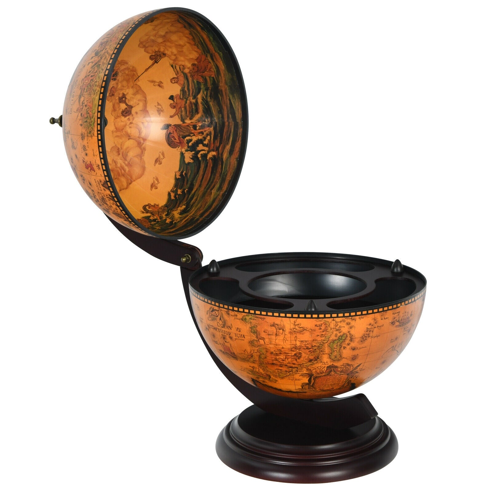19 Inch 16th Century Nautical Map Tabletop Globe Wine Cabinet