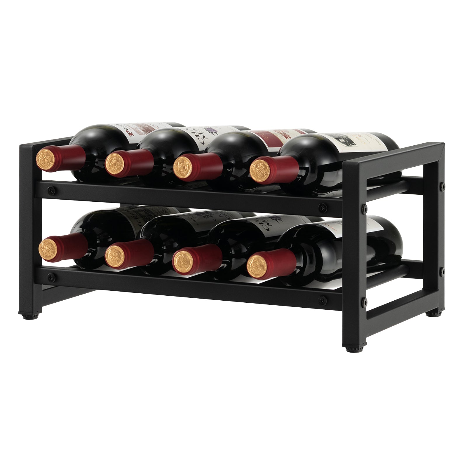 2-Tier 8-Bottle Display Wine Rack with Adjustable Foot Pads