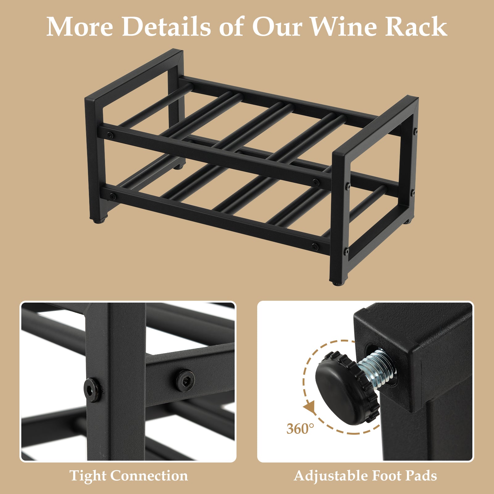 2-Tier 8-Bottle Display Wine Rack with Adjustable Foot Pads
