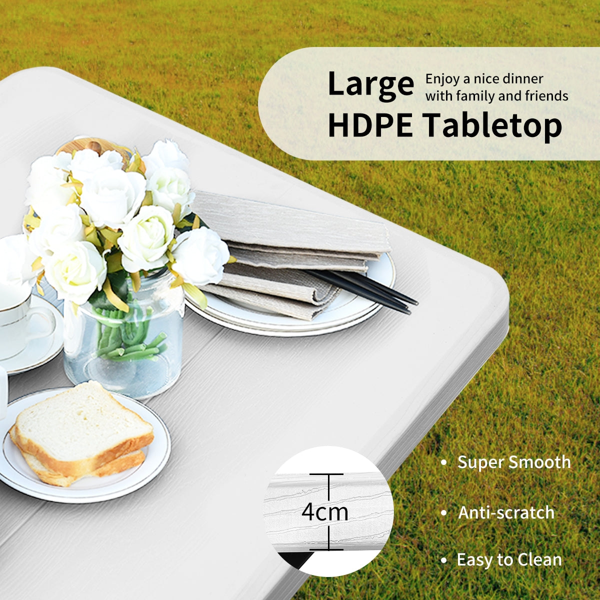 HDPE Outdoor Picnic Table Set Bench Set with Metal Base