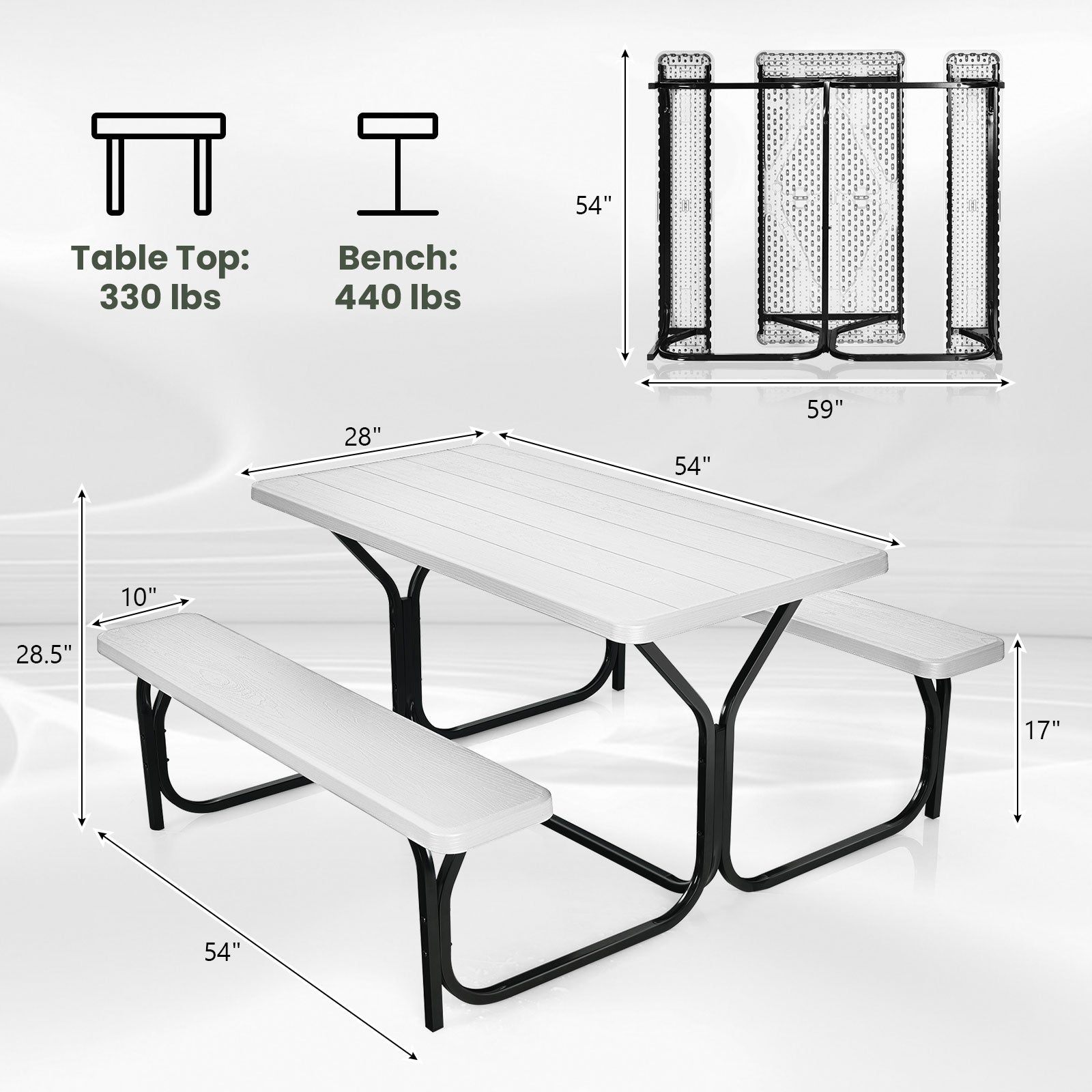 HDPE Outdoor Picnic Table Set Bench Set with Metal Base