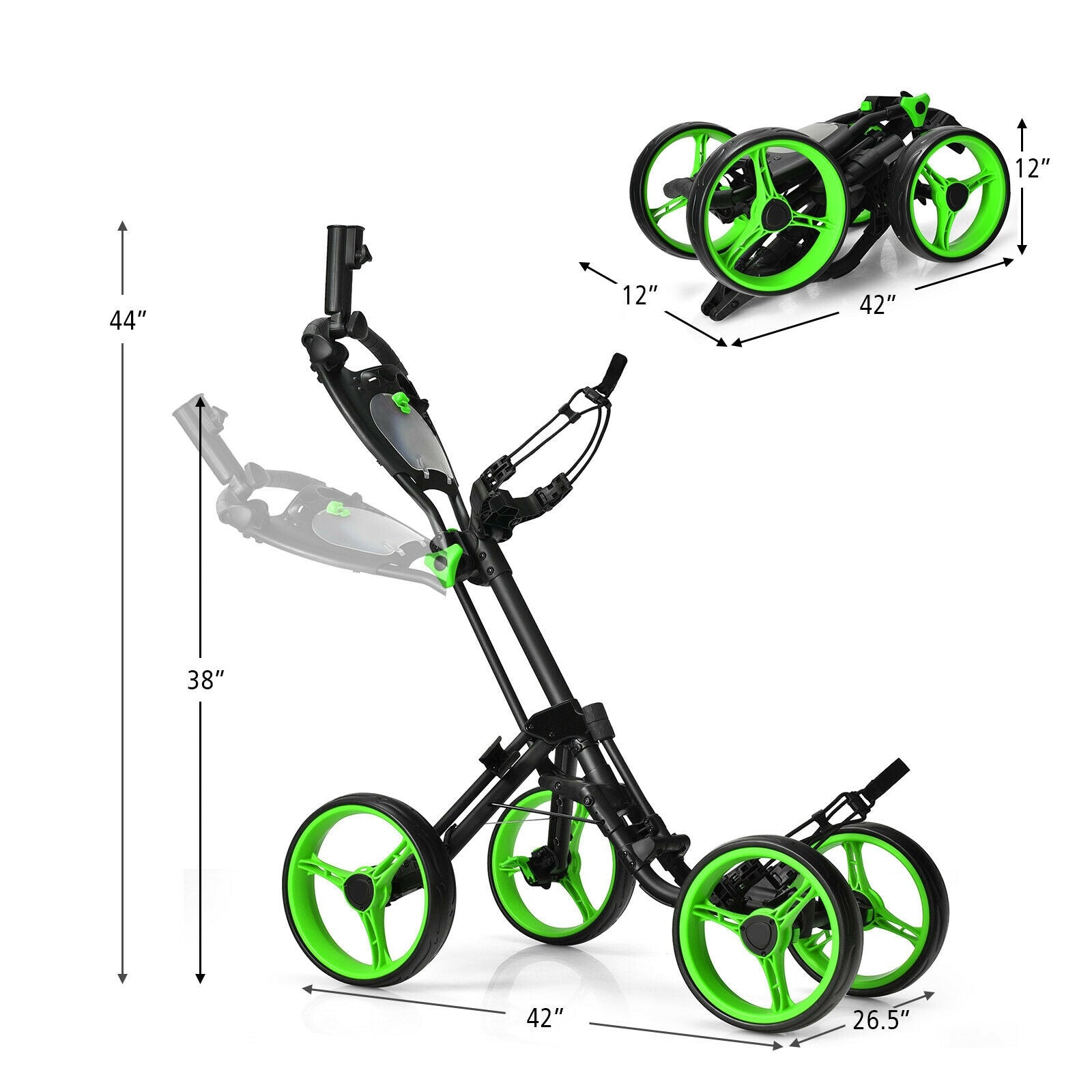 4 Wheel Golf Push Cart with Brake Scoreboard Adjustable Handle
