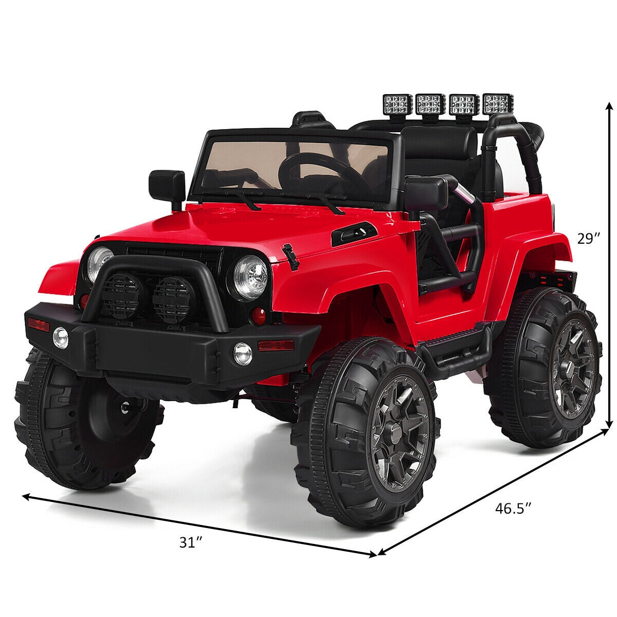 12V Electric Ride On Truck with Parental Remote Control and LED Lights, Red