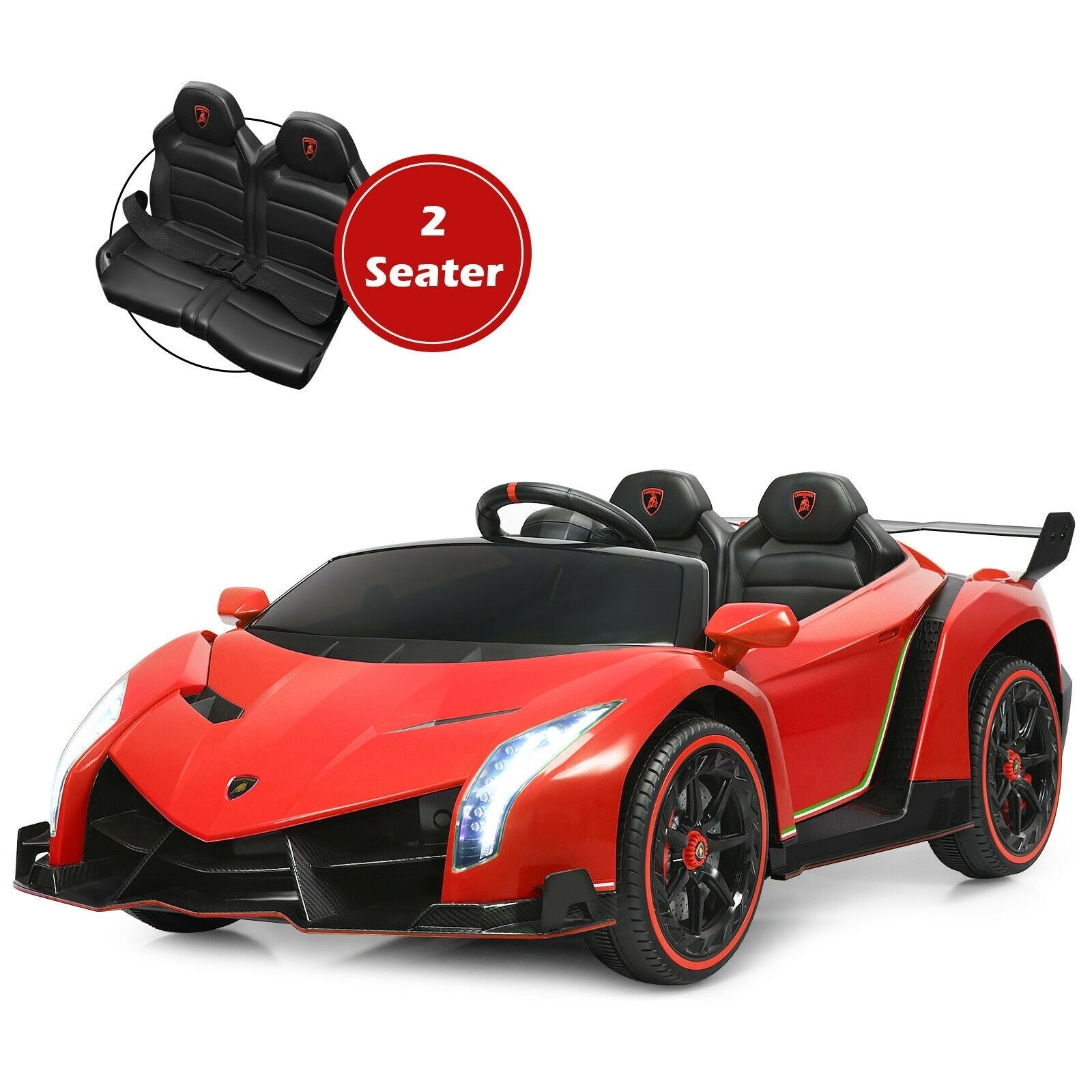 12V 2-Seater Licensed Lamborghini Kids Ride On Car with RC and Swing Function-Red